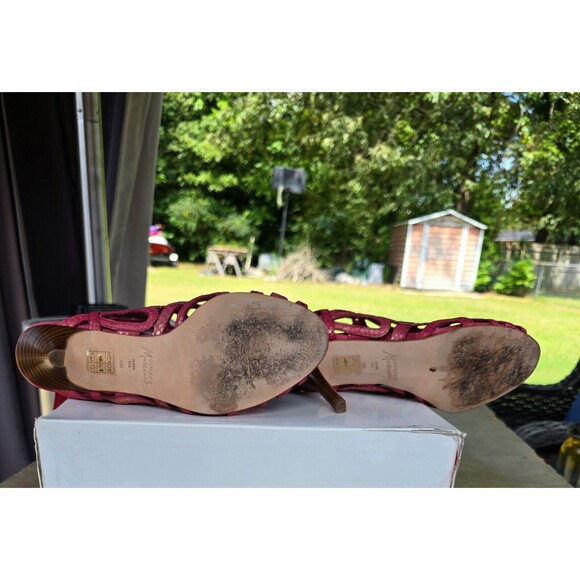 Guess Open Toe Heels Pumps Bootie Strappy Tie Sandals Leather Pre-Owned 9M Red - Picture 4 of 6